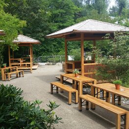 Several Lagos are set up in the Tao Garden at Munich Zoo.